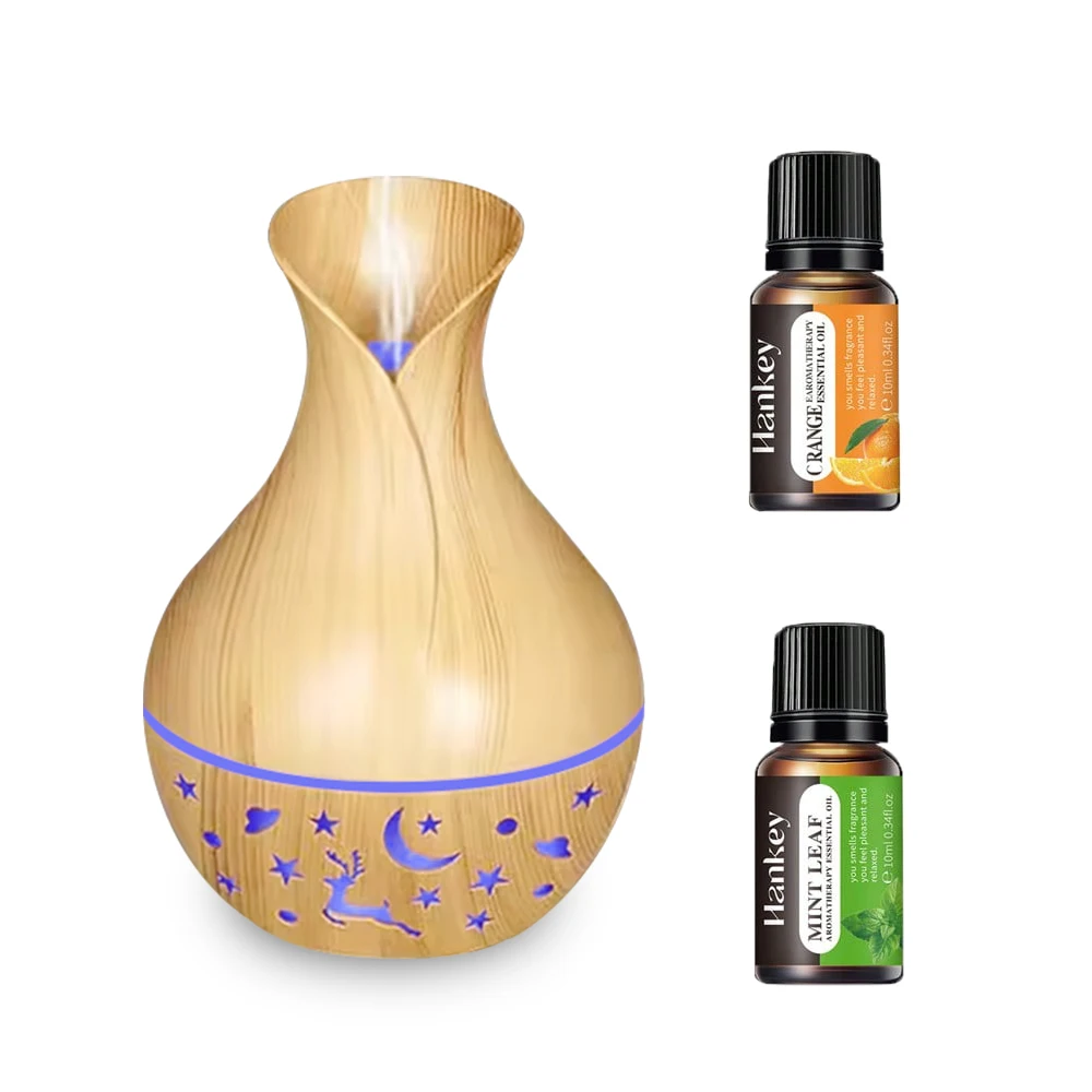 مرطب للعلاج بالروائح مع إضاءة ليد ملونة ، موزع رذاذ للعلاج بالروائح العطرية ، جو منزلي ، يحتوي على زجاجتين من Essentia ، من من من من