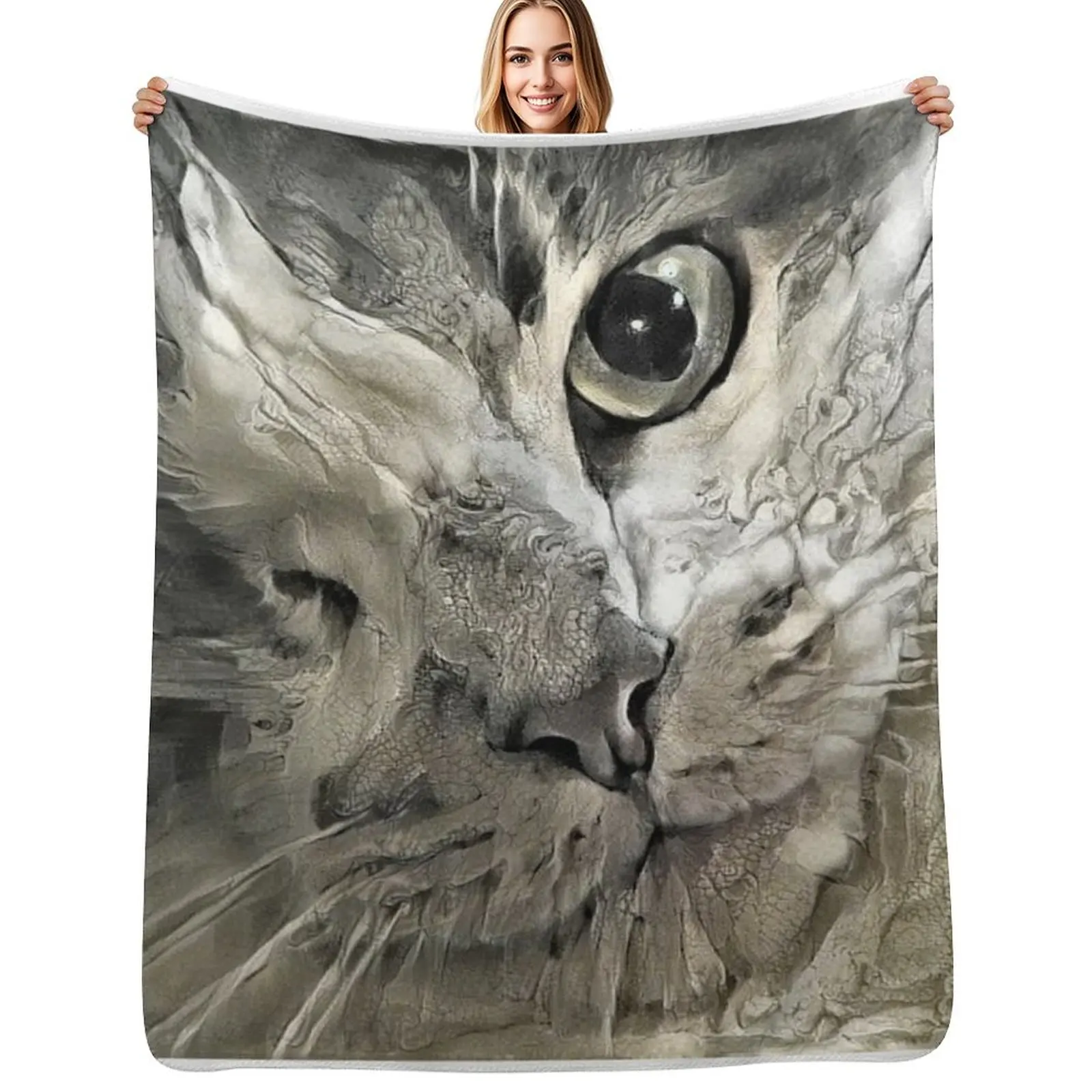 

New One-Eyed Cat (I) Throw Blanket Lightweight Warm Blanket for Travel Camping