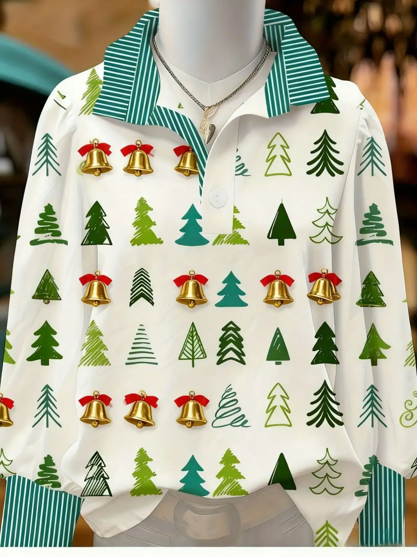 2026 Women's striped personalized fashion shirt, multi-color striped collar, half button pattern, Leopard print top