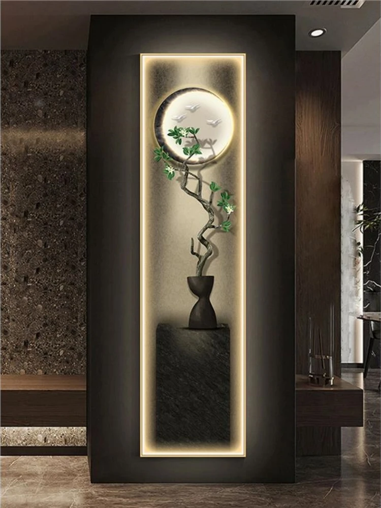 Modern LED Crystal Porcelain Green Plant Wall Lamps Art Home Room Decoration Tableau Art Mural Lights Corridor Kitchen Interior