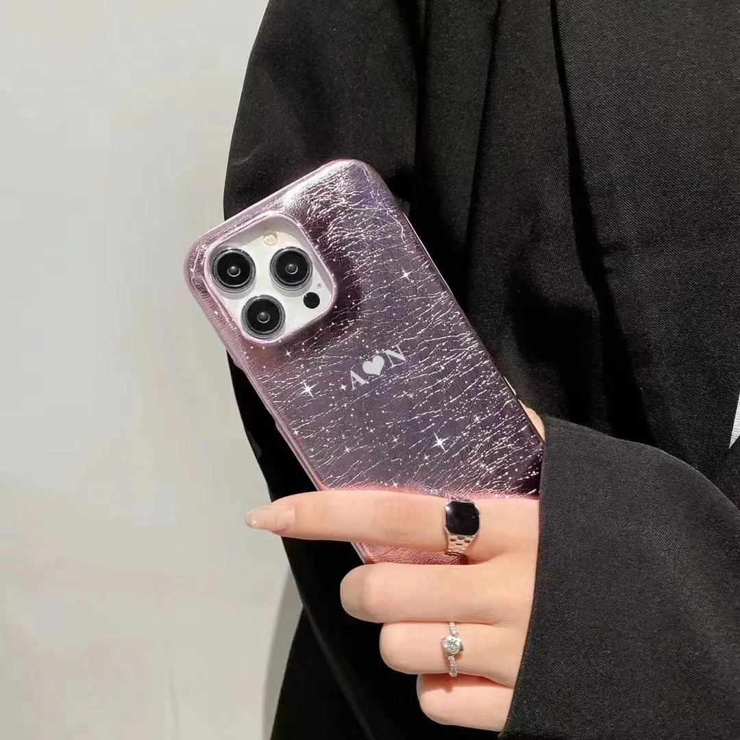 Fundas de cuero PU con purpurina y letras doradas y plateadas personalizadas para Iphone 16Pro, 13, 12, 15, 14 Pro Max, 15 plus