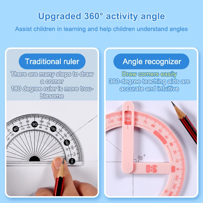 1PC 360 Degree Activity Protractor Right Angle And Acute Drawing Stationery Student Angle Reader Teaching Aids