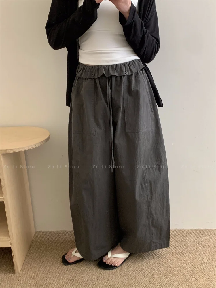 Korean Casual Ruffle Trim Quick-dry Lounge Pants - 2026 Summer New Arrival - High Waist, Loose Fit, Versatile Wide Leg Trousers