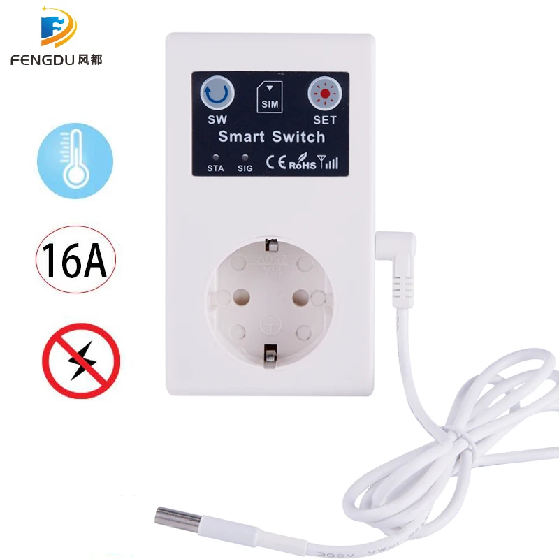 16A GSM Socket Smart Power Switch 220V SMS/Call Temperature Sensor Controller Relay Switch Home Appliance Control Module