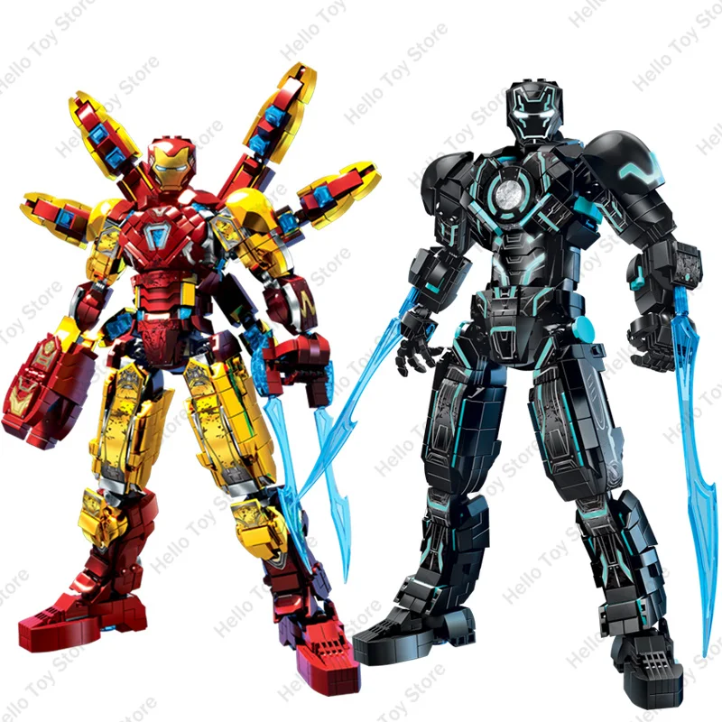 

2024 Superhero Iron Man Action Figure Building Blocks Classic Marvel Mech War Armor Mark85 Model Toys Avengers Bricks Kids Gifts