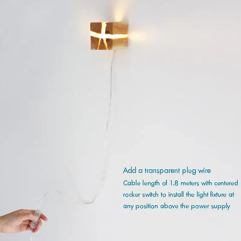 Candelabro de pared de madera Natural agrietada, lámpara LED G4 de 5W para sala de estar, dormitorio, lámpara de madera de pino/albaricoque