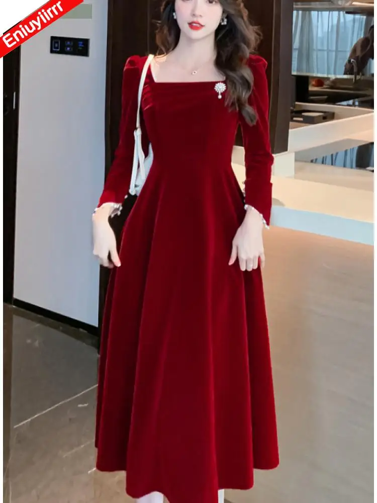 Night Party Long Max Dresses Fashion Women 2023 Chic Korea Design Vintage Retro Elegant A Line Feminine Vestidos