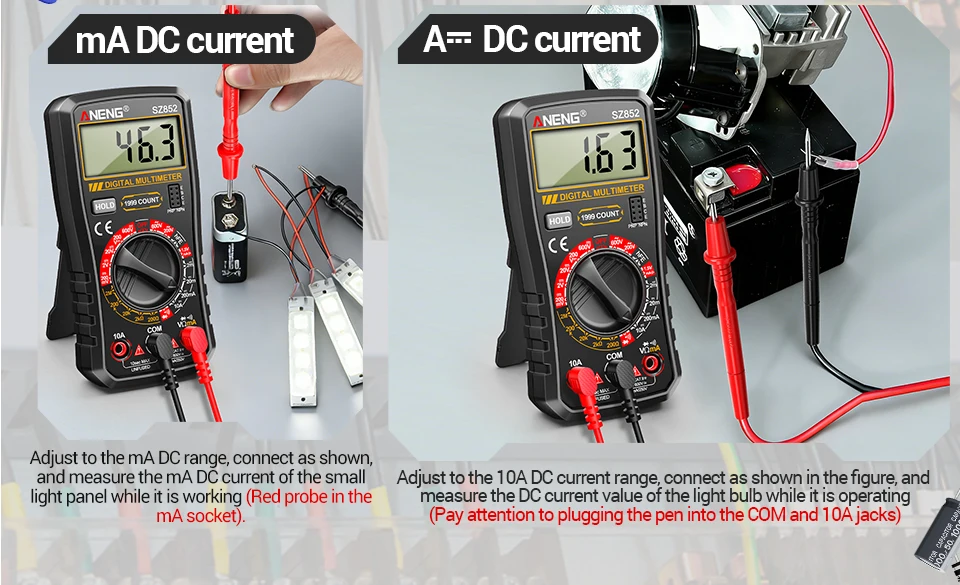 ANENG SZ852 Digitalmultimeter 1999 Zähler AC/DC Spannung/Strom Widerstand Batterie Multiparameter-Messgerät Elektrowerkzeug – Detail 13