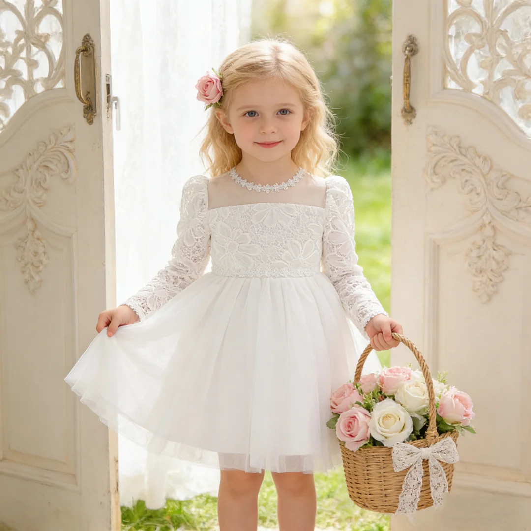 

Baby long sleeved lace dress elegant high-end dress suitable for birthday parties birthday photography and photography