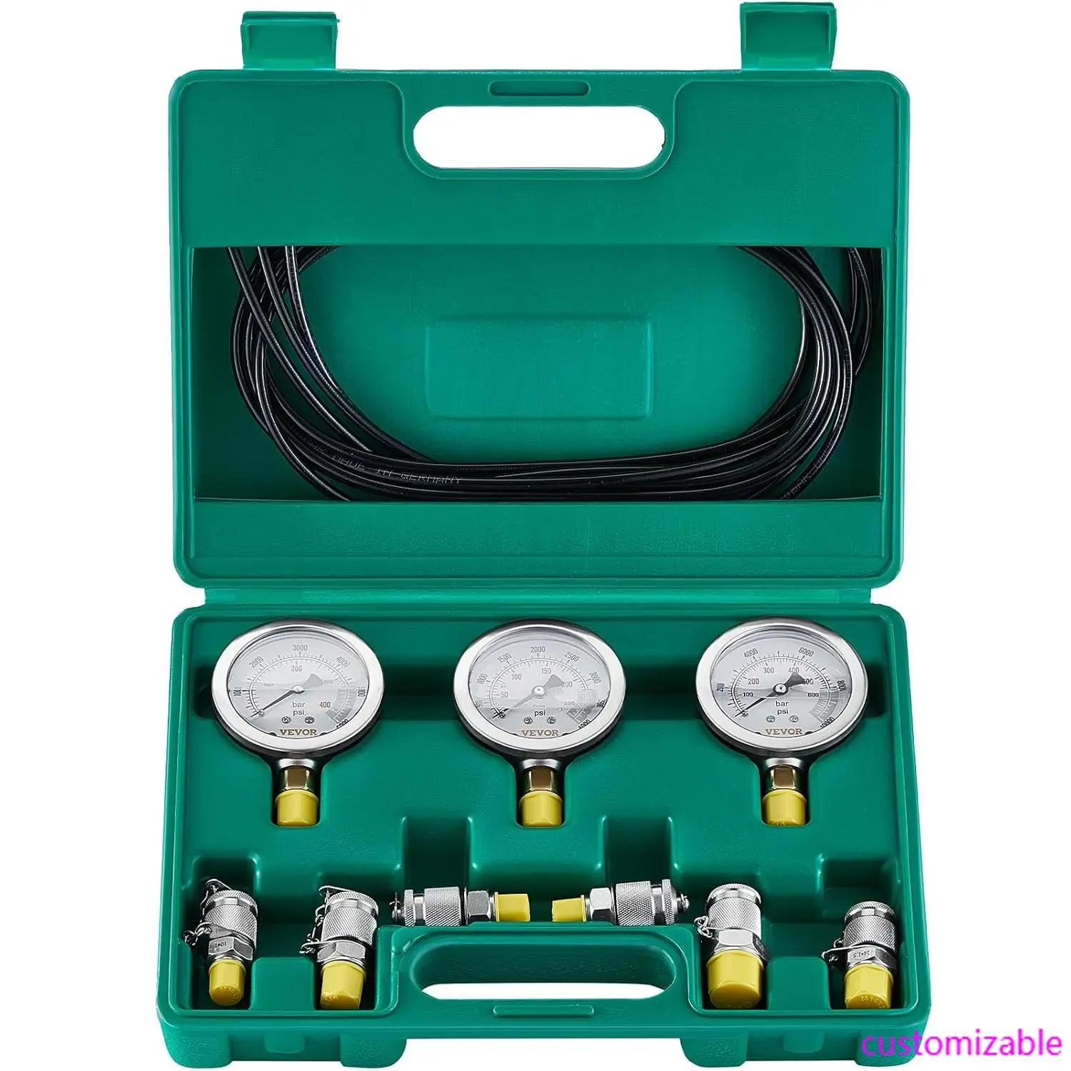 

Pressure Kit, 250/400/600bar, 3 Gauges 6 Couplings 3 Hoses, Excavator Hydraulic Gauge Set with Portable