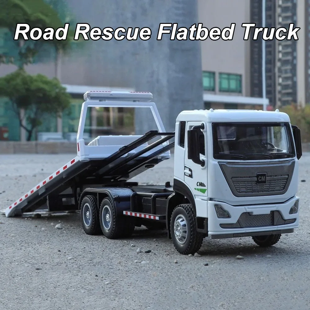 

Road Rescue Flatbed Truck Alloy Dump Model Diecast Toys Car Doors Opened Sound Light Pull Back Vehices Children's Fun Gifts