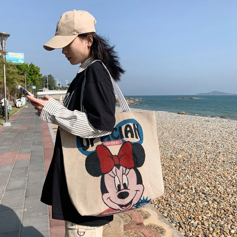 New Disney Mickey Pluto Cute Fashion Canvas Shoulder Bag Daily Travel Ladies Mommy Handbag