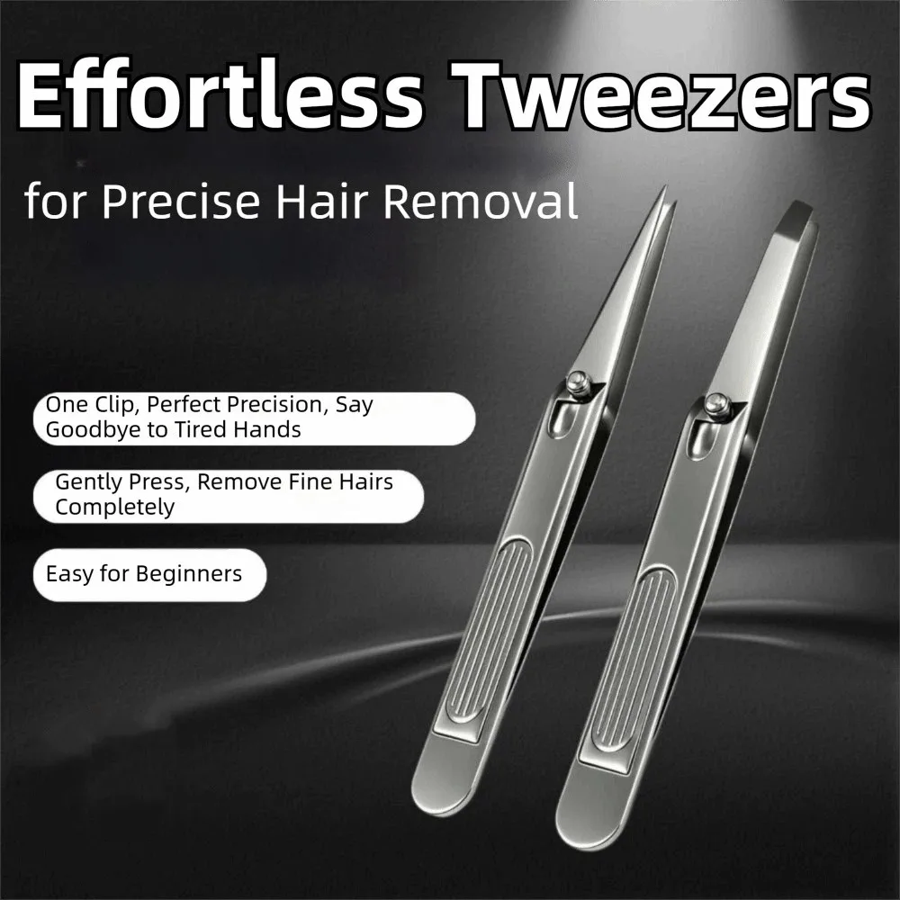 1/2Pcs Stainless Steel Lever-Action Eyebrow Tweezers V/Wide Mouth Anti-Skid Handle Slanted Eye Brow Clips Durable Thickened