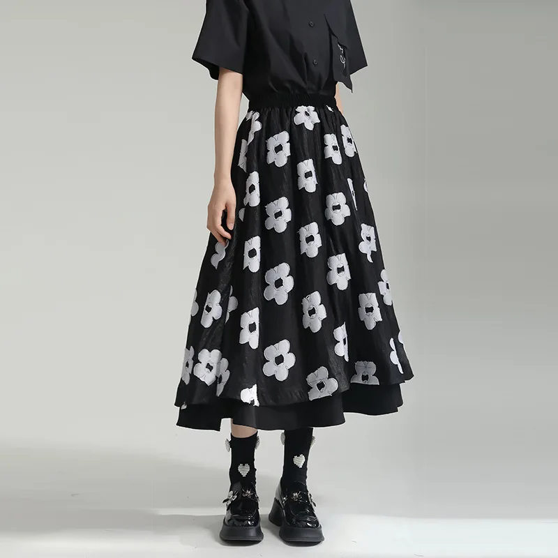 

Fashion Dark style minority design splicing sweet mesh flower A-line slimming high waisted women's skirt