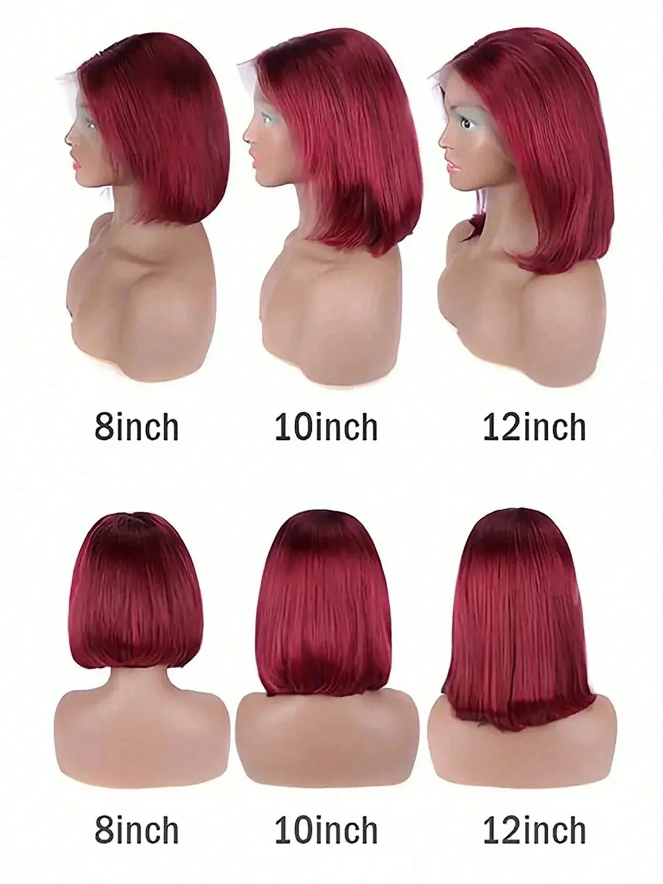 Peruca completa de Bob Frontal para mulheres negras, cabelo humano, vermelho escuro, cor Borgonha, corte sem corte, osso reto, curto, 13x4, 99J