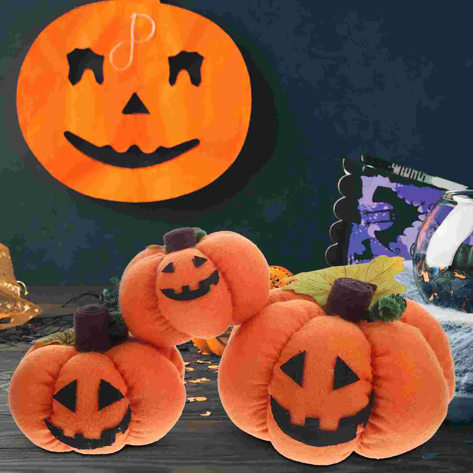 

3 Pcs Decor Halloween Pumpkin Photography Props Simulation Cloth Pumpkins Fake Pillow for Outdoor Artificial Mini Model