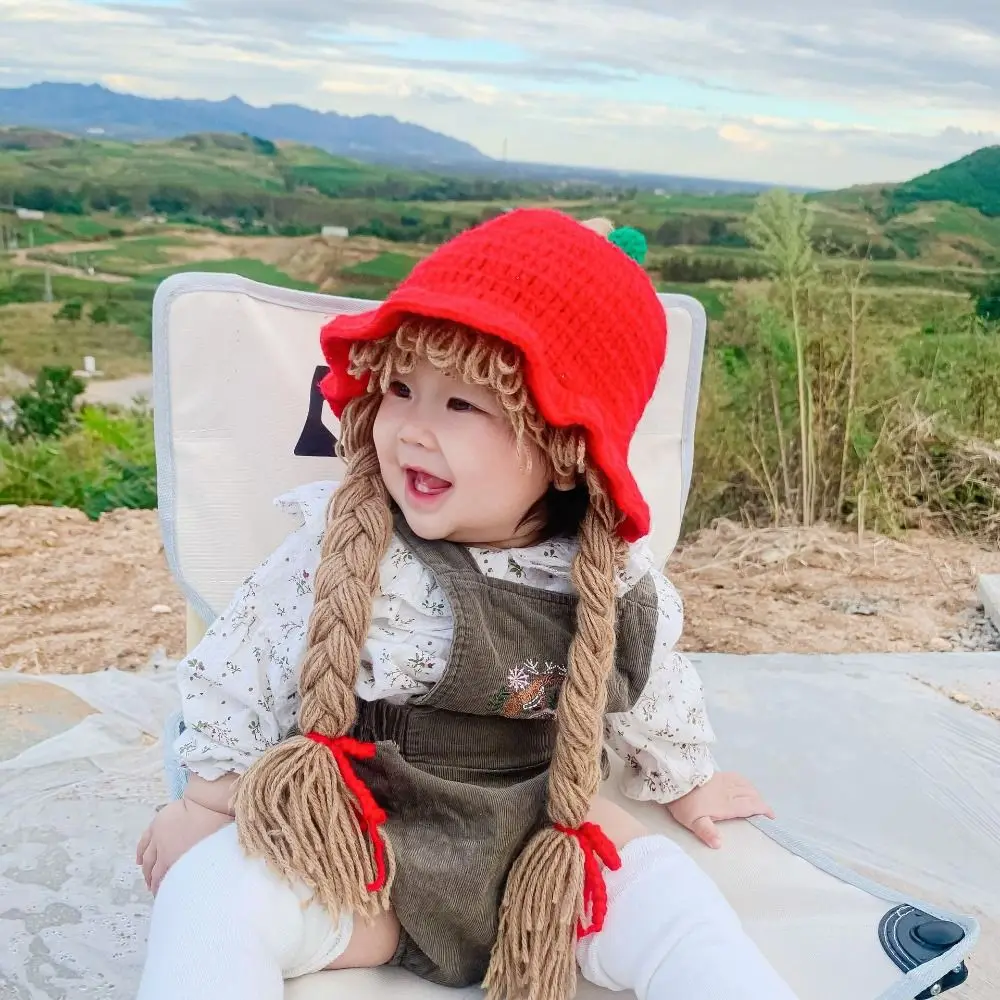 New Cute Wig Princess Hat Autumn Winter Solid Color Knitted Hat Kids Accessories Breathable Photography Props