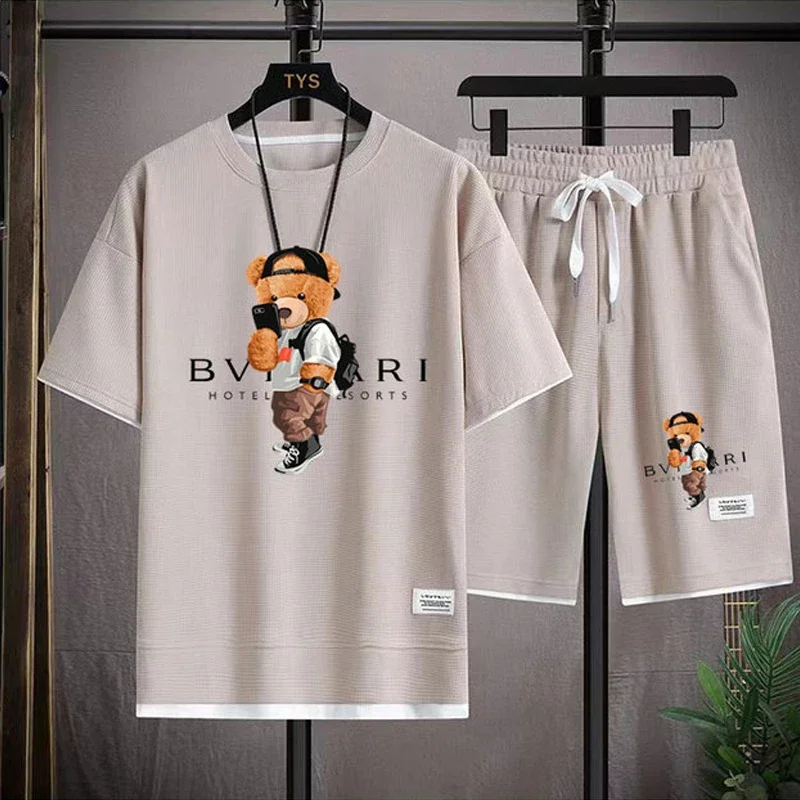 2026 Summer New Men's Leisure Fashion Breathable Quick-Drying Loose Short-Sleeve T-Shirt and Shorts Sports Two-Piece Set view 4