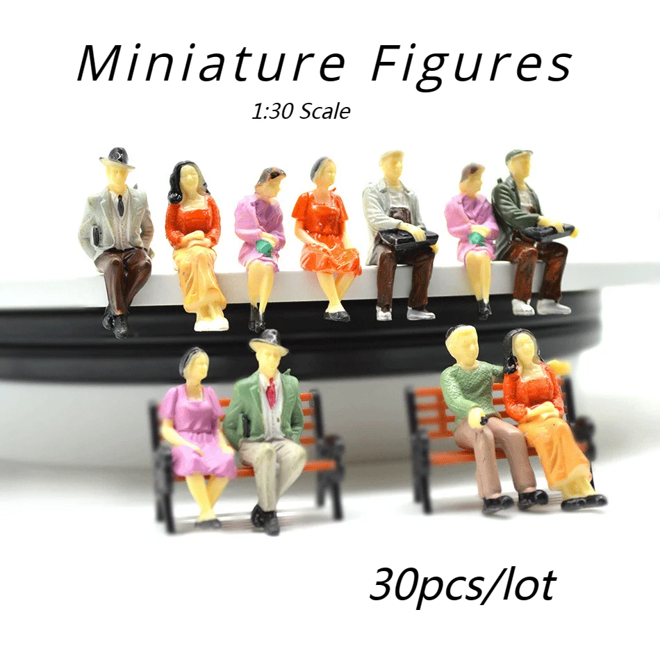 30pcs 1:30 Scale Model Architecture Seated Figure Toys Miniature Construction All Sitting People for Diorama Street Scene Making