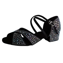 Customized Rhinestone Women Latin Dance Shoes Ballroom Female Dancing Sandals Black Shiny Dancing Shoes for Girls Ladies