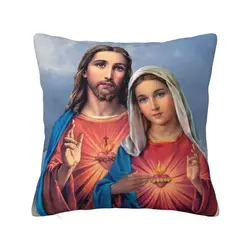 Luxury Sacred And Immaculate Hearts Sofa Cushion Cover Polyester Catholic Jesus and Mary Throw Pillow Case Decoration