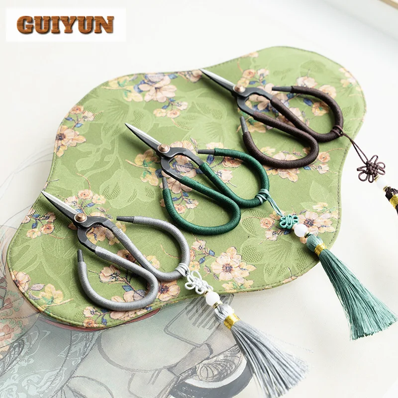 Handmade Iron Art Small Tea Scissors Exquisite Tea Packing Bag Knife Flower Tassels Chinese Kung Fu Tea Set Ceremony Accessories