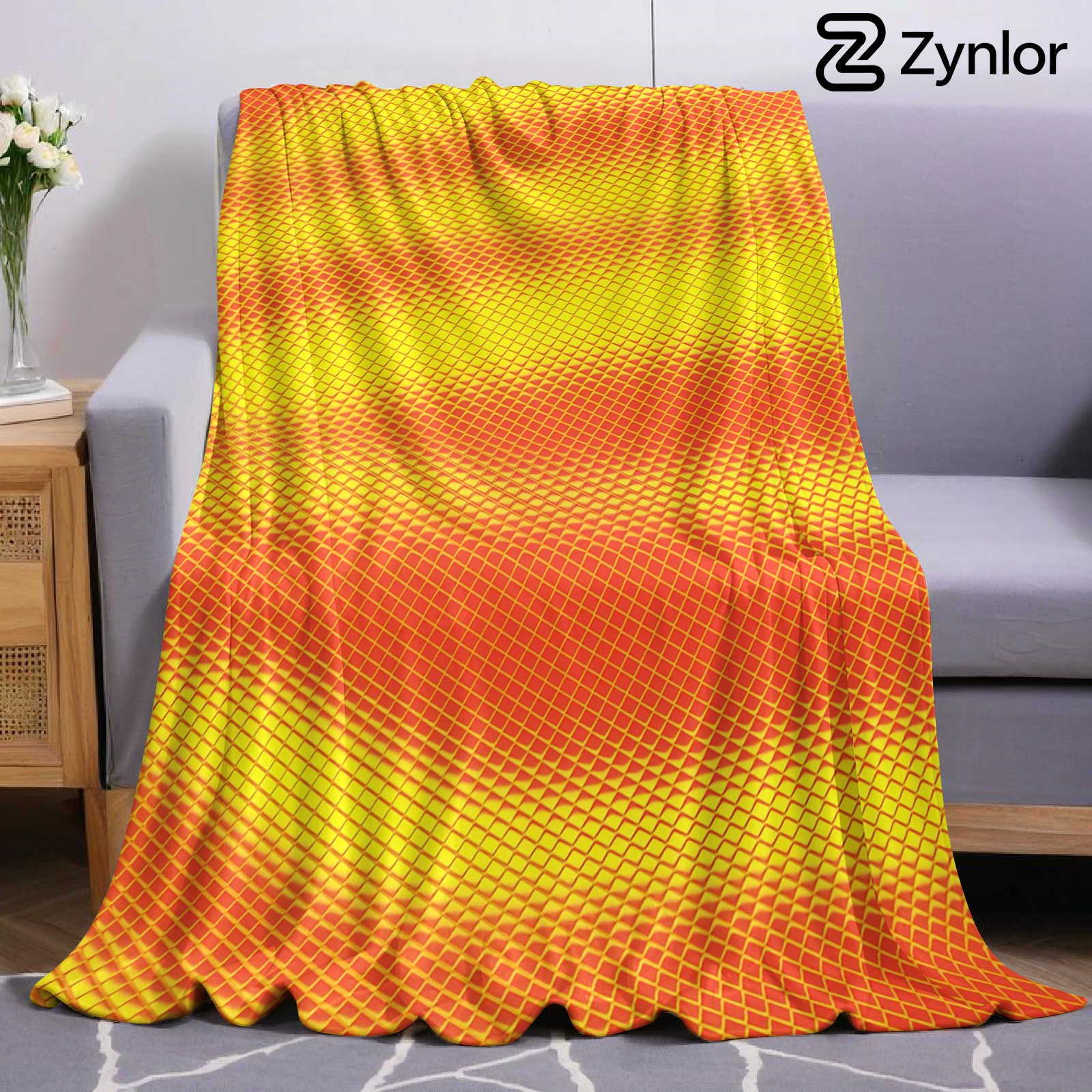 Orange Warp Grid Ultra Soft Sherpa Fleece Blanket Fluffy Warm Halloween Cozy Throw for Sofa Couch Bedroom Gift All season