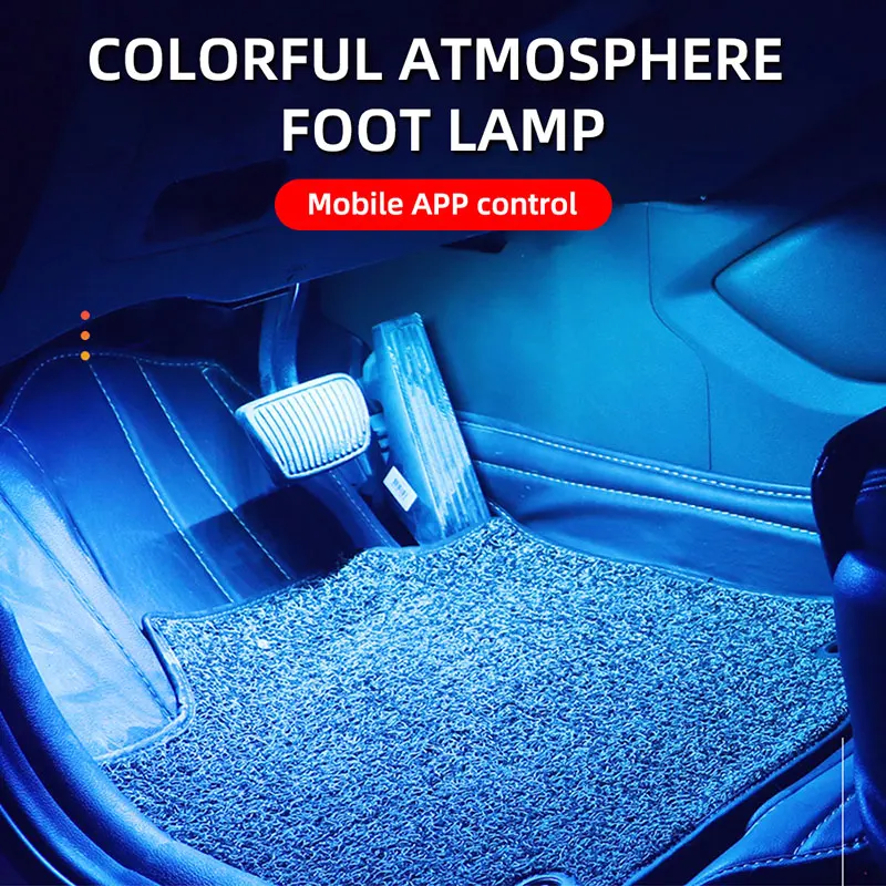 4PCS Car Atmosphere Led Foot Light USB Lighter Car environment  decorative lights Auto Interior Ambient Lamps with APP control