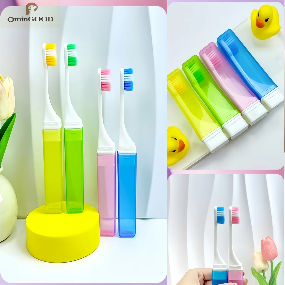 

Portable Foldable Travel Toothbrush Soft Bristle Adult Oral Care Transparent Macaron Color Camping Business Trip Mini Tooth Brus