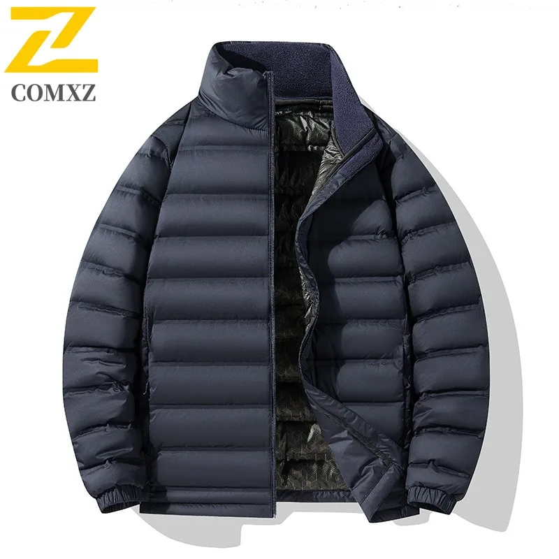 COMXZ Autumn Winter Men Graphene Tech Thermal Down Jacket Stand Collar Fleece Lined Cold Proof Warm Solid Color Down Jacket 2025
