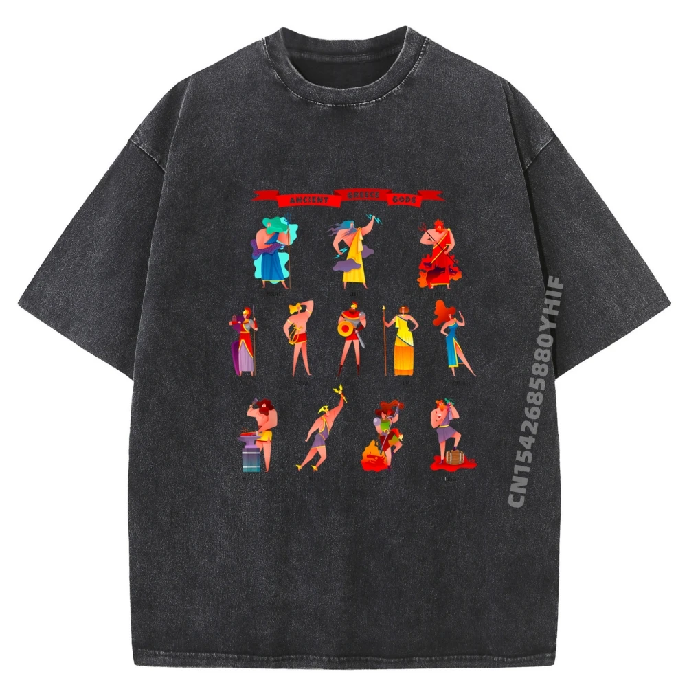 

Greek Gods Greek Mythology Ancient Legends Printed T-Shirt Breathable Brand Clothing Retro Washed T-shirt Vaporwave