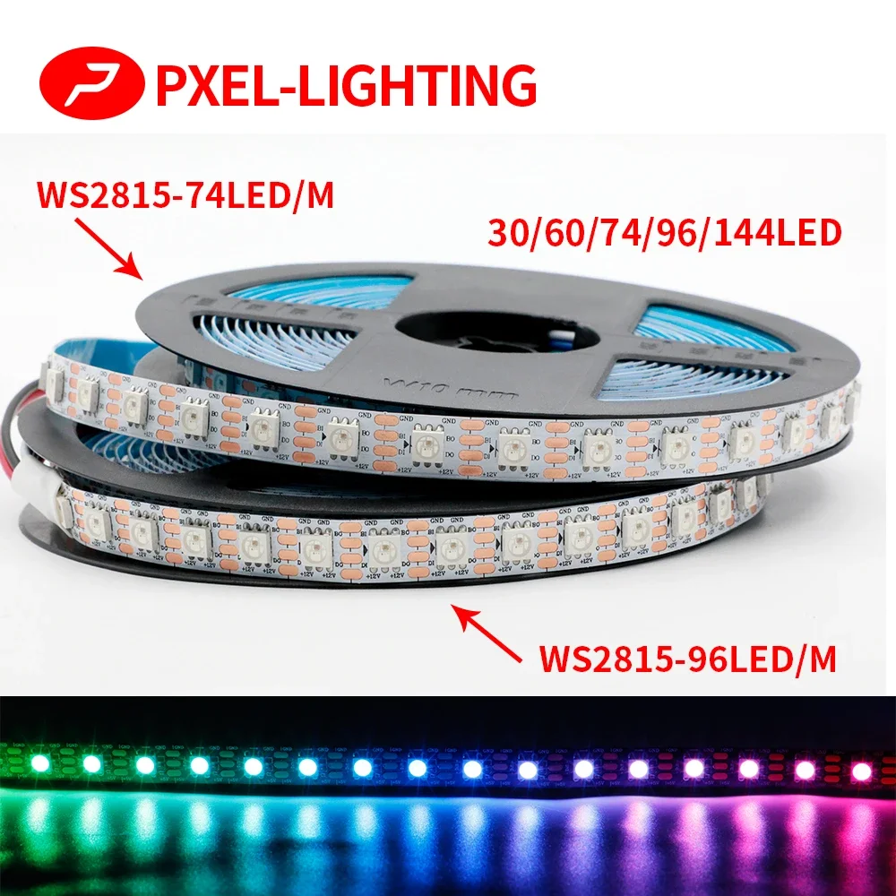 WS2815 (WS2812B WS2813 diperbarui) RGB LED pixel Strip cahaya SPI secara individual disesuaikan LED Dual-sinyal 30/60/74/96/144 Leds/m