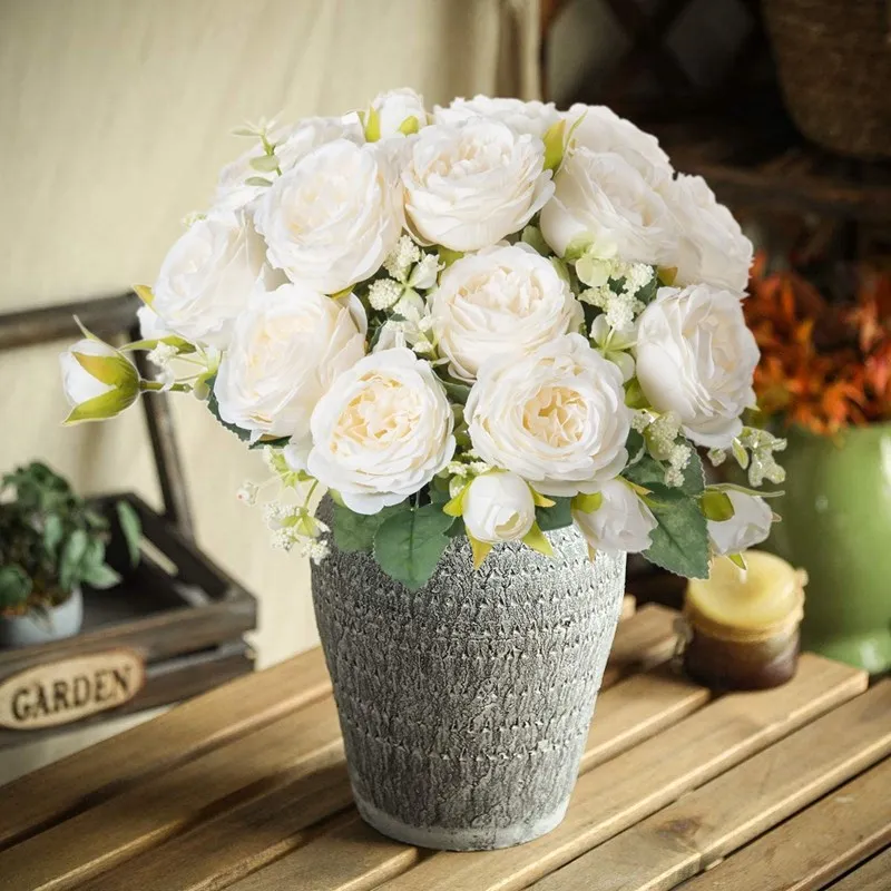 Gefälschte Seide Pfingstrose Vasen für Home Zimmer Dekor Scrapbooking Weihnachten Garland Wedding Bouquet Party Zubehör Künstliche Blumen – Detail 12