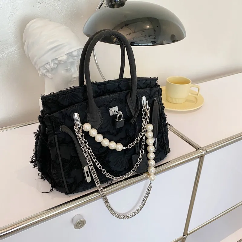 ‌2025 Spring-Summer Denim Purse - Adjustable Pearl Chain, Multi-Way Wear, Trendy & Versatile, Office/Date Night Essential‌