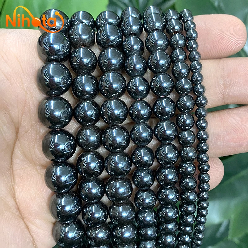 Smooth Black Hematite Round Loose Beads DIY Bracelet Earrings Accessorie 15