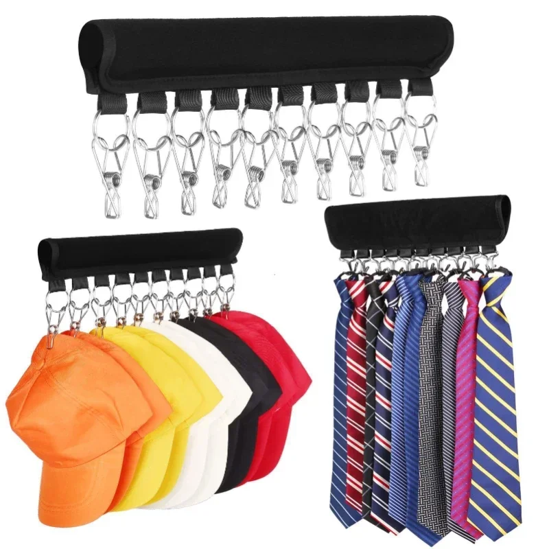 10 Clips Hats Organizer Rack Hanging Peaked Cap Scarf Storage Rack Hanger Multifunctional Closet Wardrobe Storage Holder