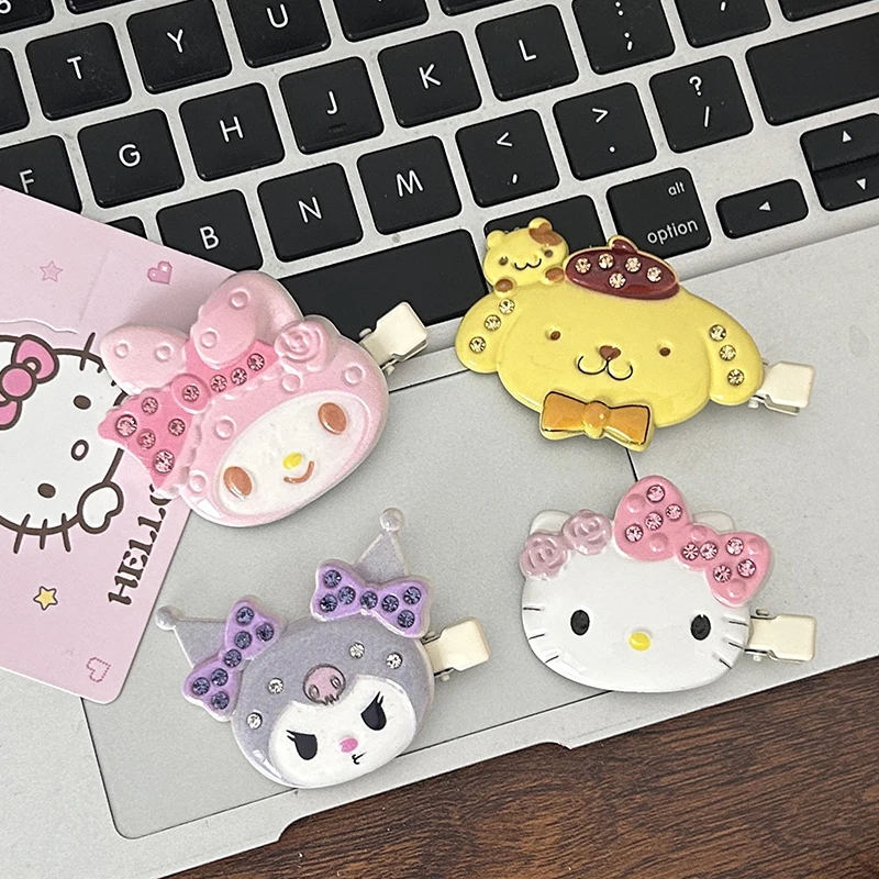 Sanrio kuromi melodia purin olá kitty grampo de cabelo para mulheres meninas doce versátil franja grampo de cabelo dos desenhos animados bonito acessórios de cabelo