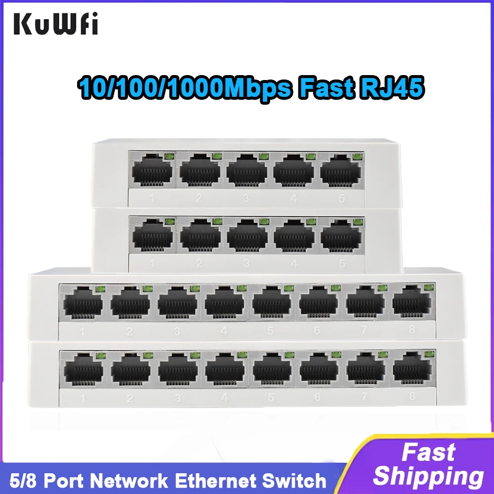

KuWFi 5/8 Port Desktop Network Switch 10/100/1000Mbps Gigabit Ethernet Switch Fast RJ45 Port Auto MDI/MDIX for PC Camera Router
