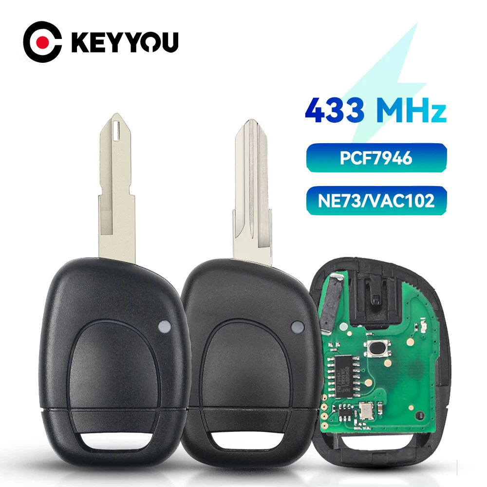 

KEYYOU For Renault Car Remote Key For Renault Master Kangoo Clio Twingo NE72 Blade PCF7946 Chip 433MHZ 1 Button Uncut Blade