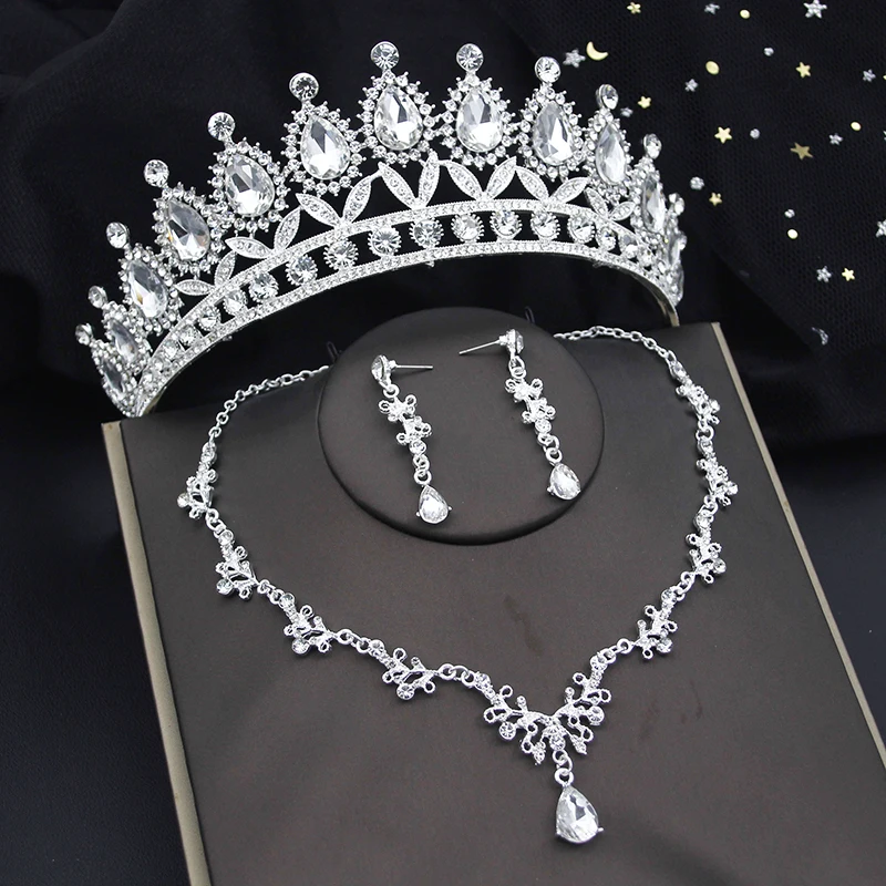 Quality Bride Crown Sets for Women Tiaras Necklace Earrings Set Wedding Dress Bridal Costume Jewelry Sets Accessories