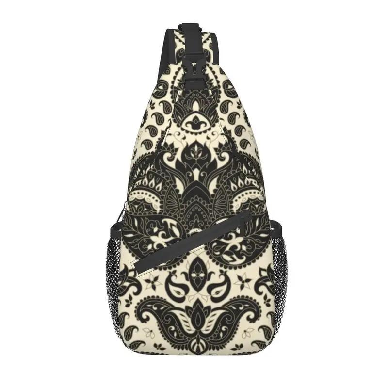 Fashion Seamless Paisley Pattern Sling Bags for Traveling Men Boho Bohemian Floral Art Crossbody Chest Backpack Shoulder Daypack