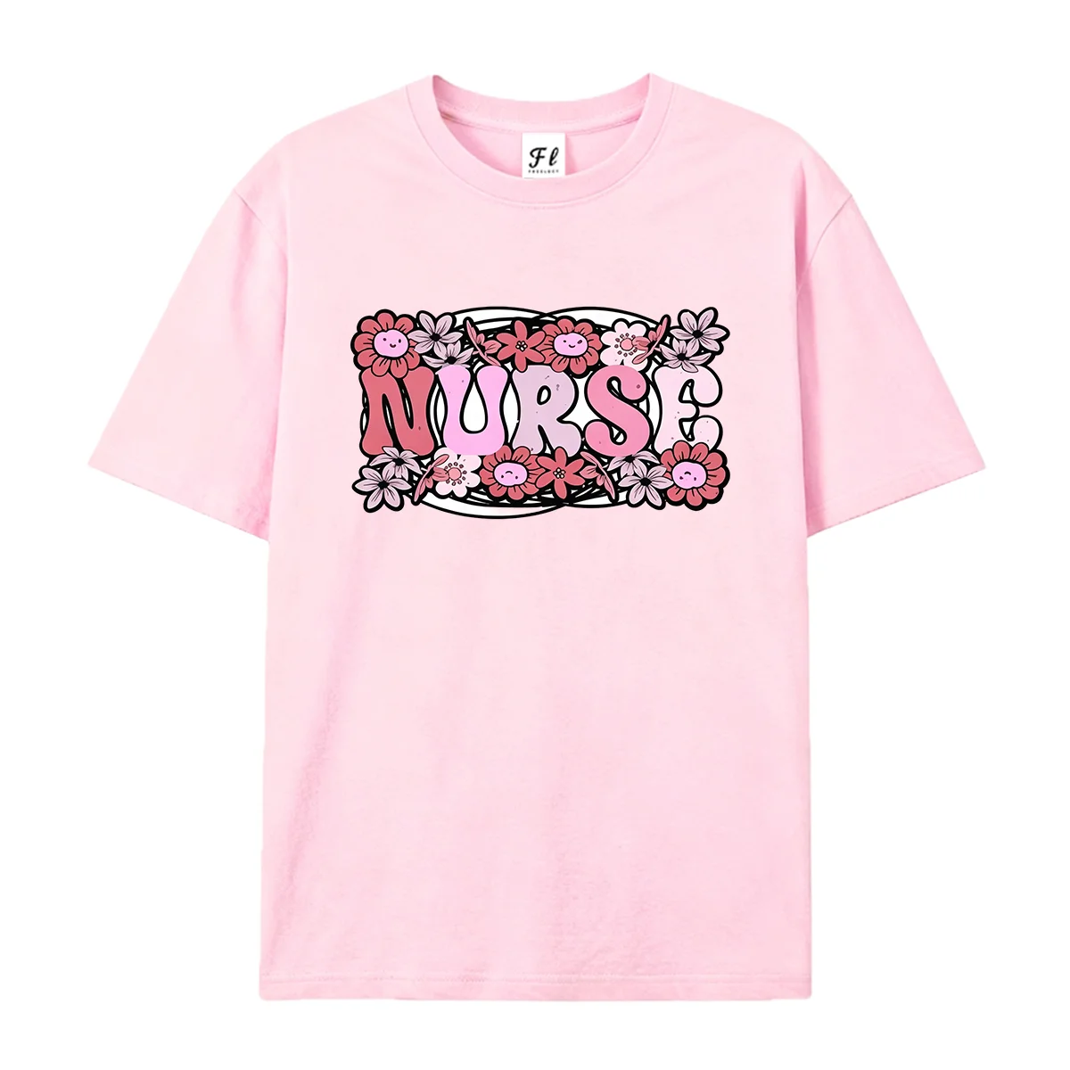 Groovy Floral Nurse Graphic T‑Shirt Cute Smiley Flower Print Casual Short Sleeve Tee Medical Worker Appreciation Gift Tops For W