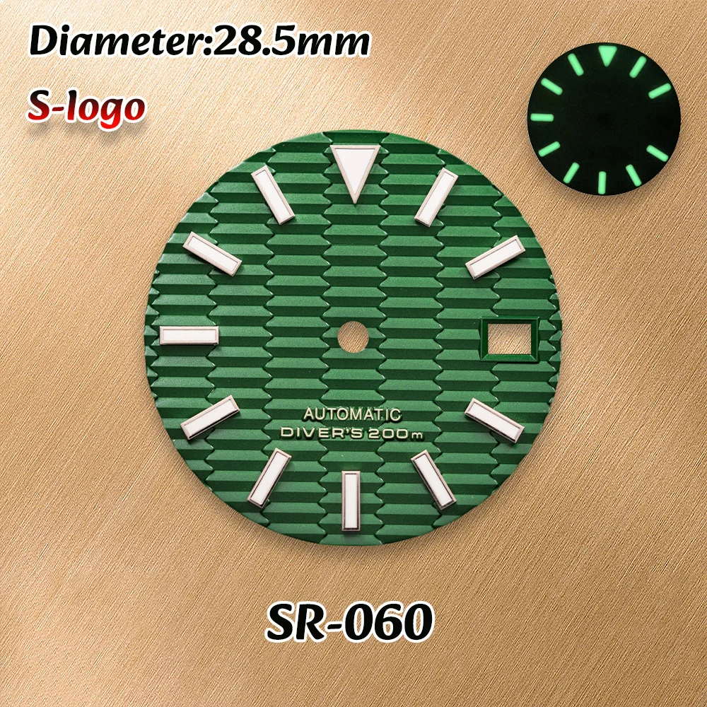 NH36/NH35 Movements S Logo 28.5mm Slope Dial C3 Green Luminous High Quality Watches for men Watch Modification Accessories