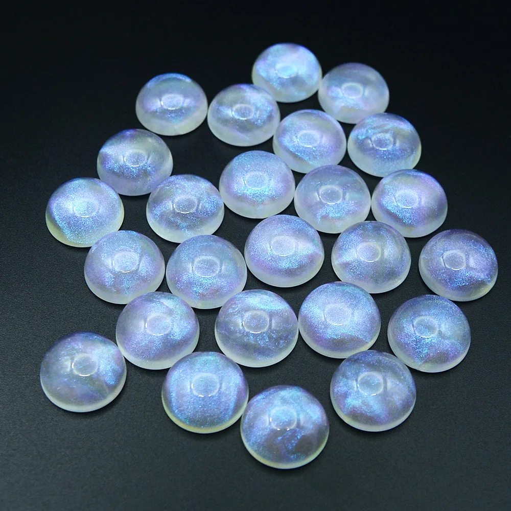 20 Pieces  18mm Semi Circular  Emit Blue Light  Flat White Acrylic Beads  DIY Charm Making Ring Clothing Phone Case Accessories