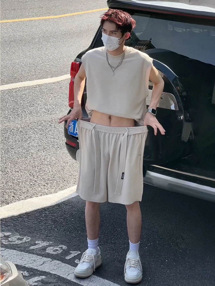 

Мужской летний спортивный комплект из ледяного шелка: футболка, майка и шорты для подростков, повседневная спортивная одежда