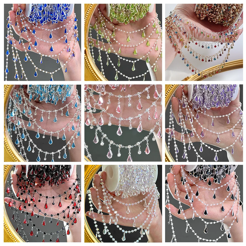 0.5/1/2 Meters Multi Color Rhinestone Tassel Metal Chain DIY Handmade Jewelry Making Accessories for Earrings Necklaces Bracelet