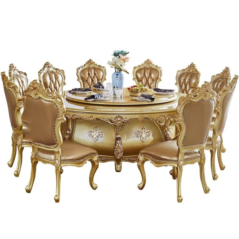 

Round dining table Marble dining table Large household round dining table with turntable Hotel all solid wood