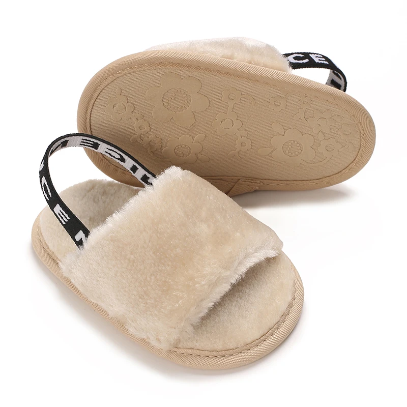 HAIZHIW NEW Winter Baby Slippers Fluffy Baby Boy Girl Sandals Cute Plush Soft Non-slip Sole Toddler First Toddler Baby Shoes