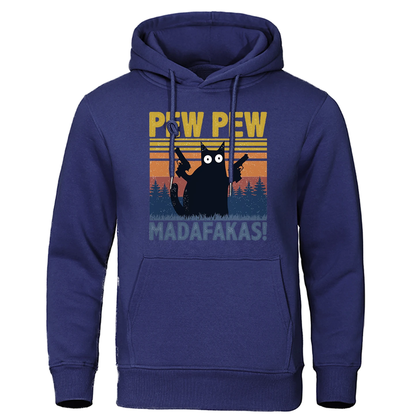 Pew Pew Madafakas Black Cat Print Hoody Man Loose Casual Sweatshirts Crewneck Pullover Tops Autumn Cartoons Clothing Hooded Male