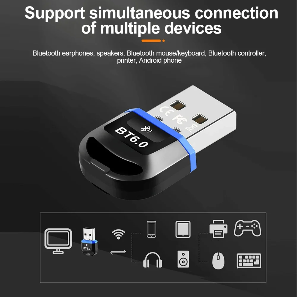 Bluetooth 6.0 アダプター ワイヤレス オーディオ トランスミッター レシーバー USB ドングル 車用 ヘッドフォン スピーカー ドライバー フリー ForWindows 8.1/10/11